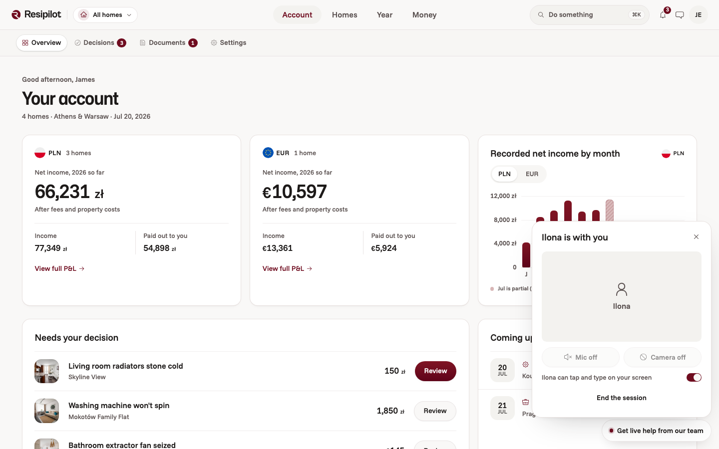 A live help session: a team member has joined and can see the owner's screen