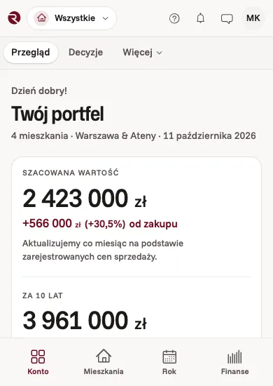 Portfel właściciela na telefonie: szacowana wartość mieszkań i zysk od zakupu