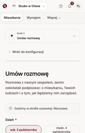 Umawianie rozmowy z nami w aplikacji właściciela, zanim cokolwiek zostanie podpisane, z dniami do wyboru